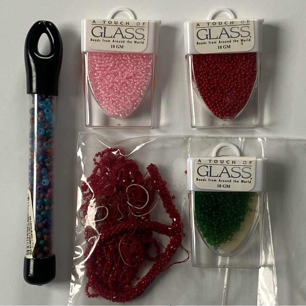 Czech Mixed Glass Bead Lot Red Pink Mixed Flowers Jewelry Making NEW Vintage